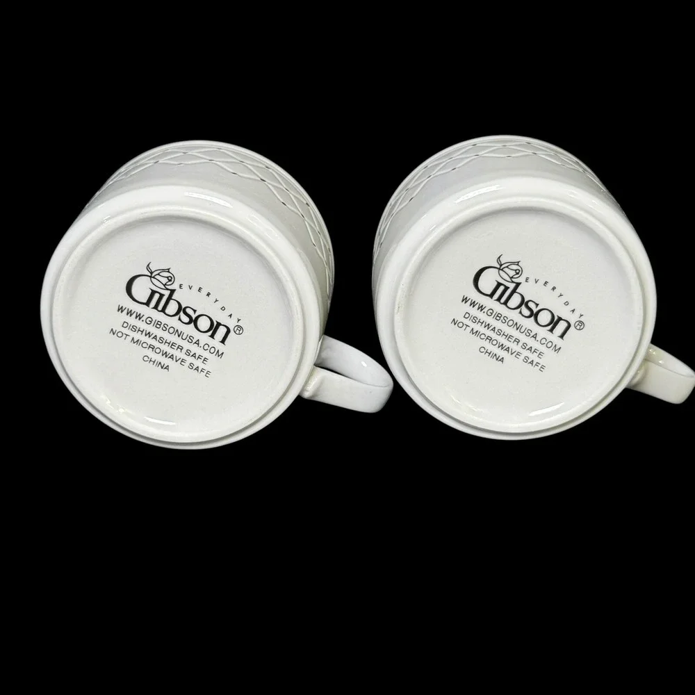 Gibson Golden Basket Flat Coffee Cup White and Gold Set of 4